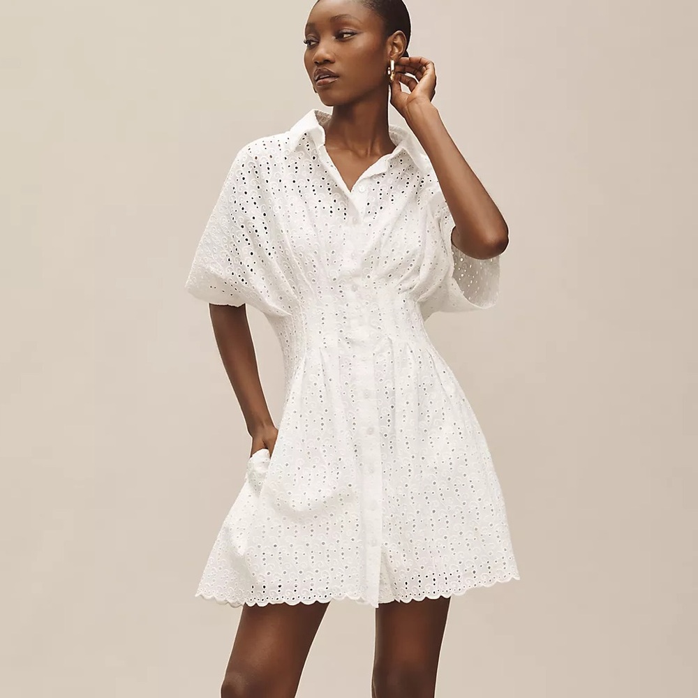 Tobie Eyelet Mini Shirt Dress by Exquise